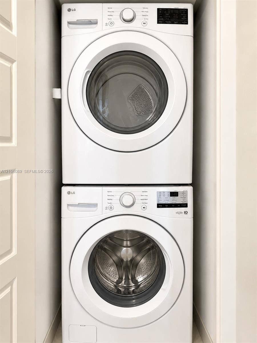 185 SW 7th Street, #3608, Miami, FL 33130 Stacked high-efficiency front-loading washer and dryer unit