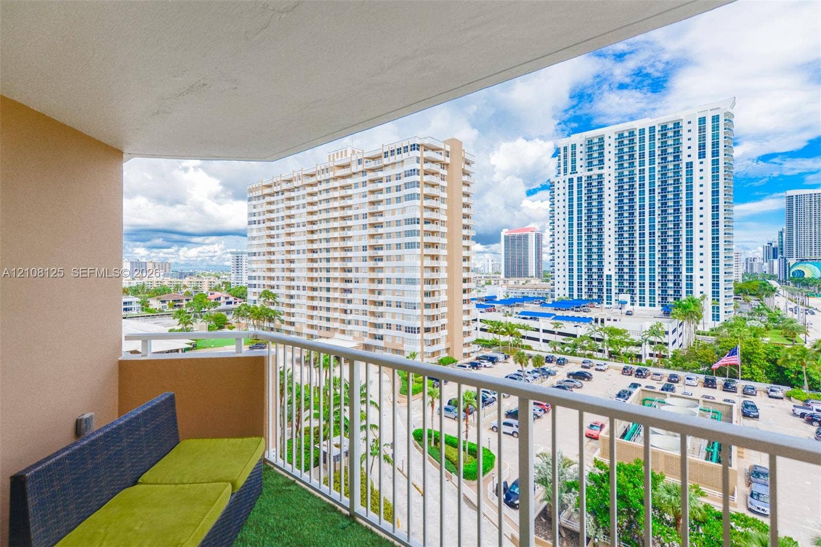 1985 S Ocean Drive, #8M, Hallandale Beach, FL 33009 Private balcony featuring a white metal railing and a concrete floor