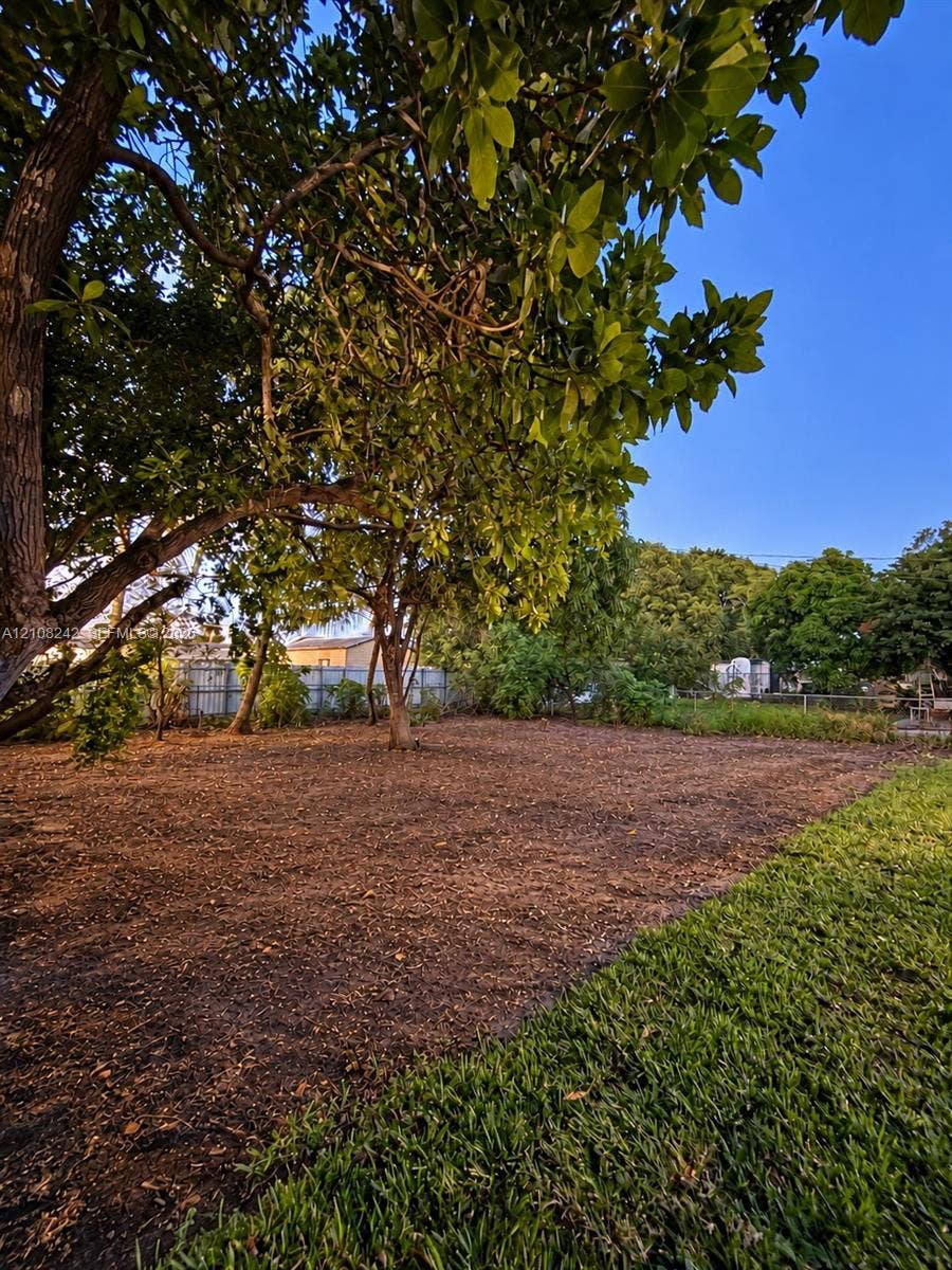 61 E 39th Street, Hialeah, FL 33013 Expansive backyard featuring mature trees, partial grass lawn, and perimeter fencing