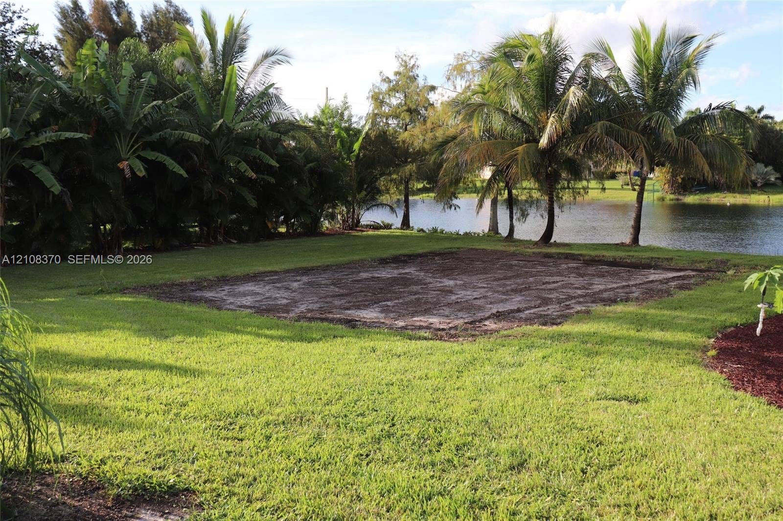 18901 SW 63rd Street, Southwest Ranches, FL 33332 Expansive backyard featuring mature palm trees, direct waterfront access, and a cleared earthen pad