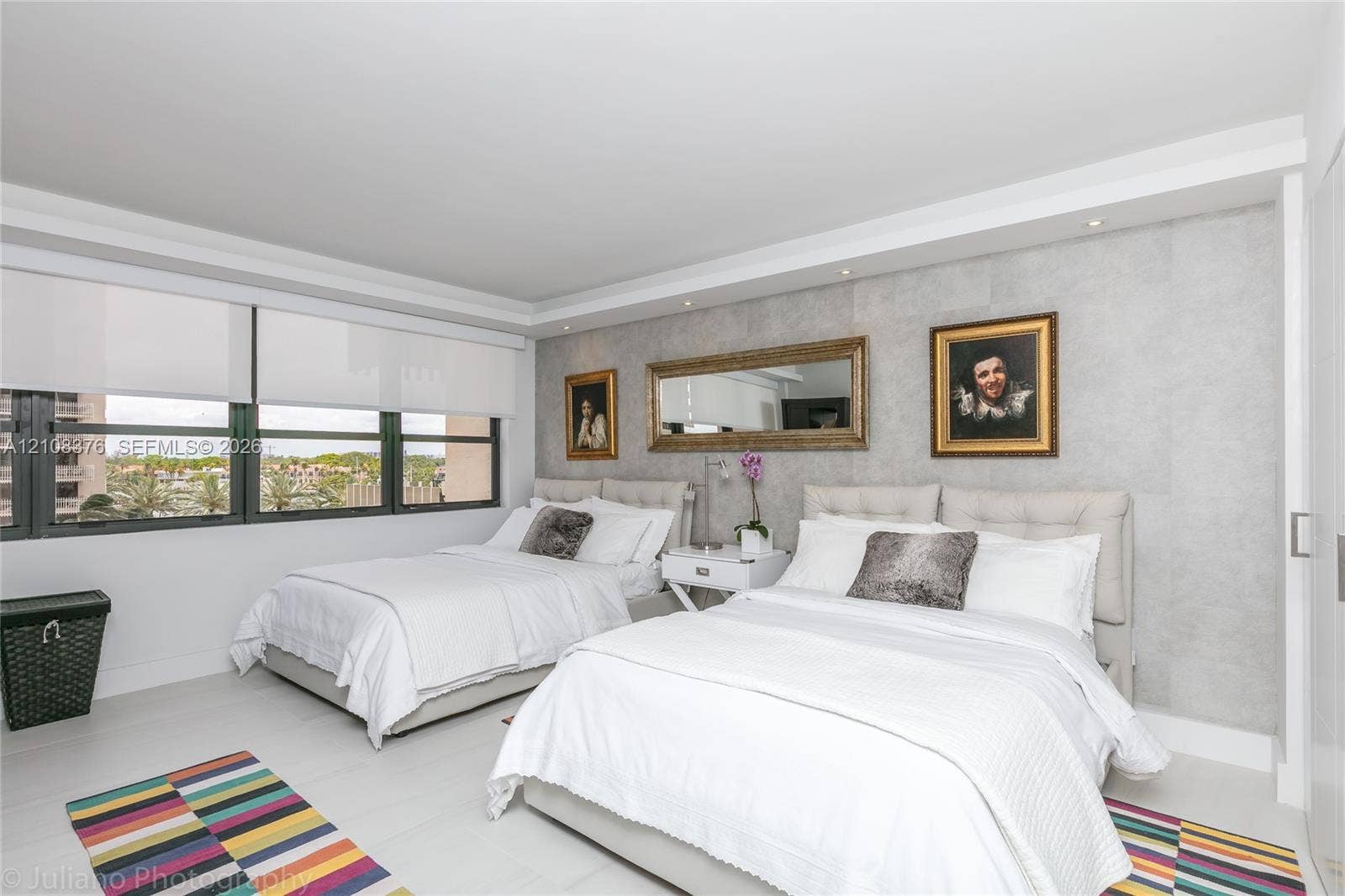 3 Grove Isle Drive, #C502, Miami, Miami, FL 33133 Second Bedroom with two full beds, offers beautiful ocean view
