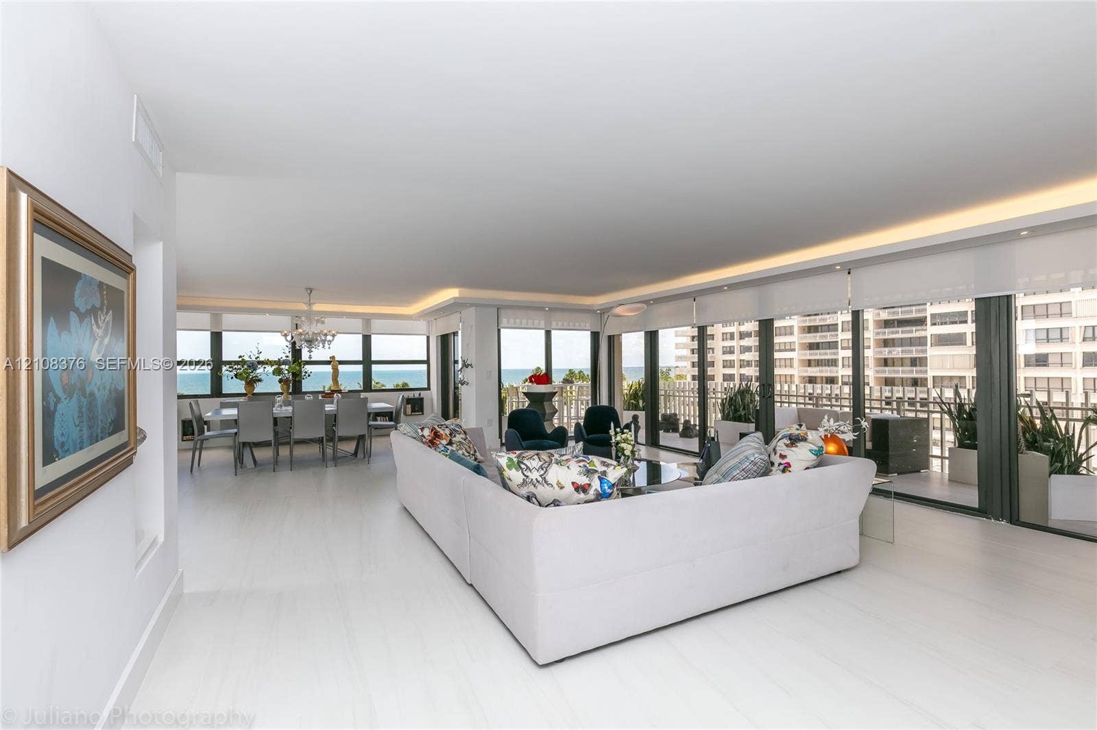 3 Grove Isle Drive, #C502, Miami, Miami, FL 33133 Living Room offers magnificent Ocean and Bay view !