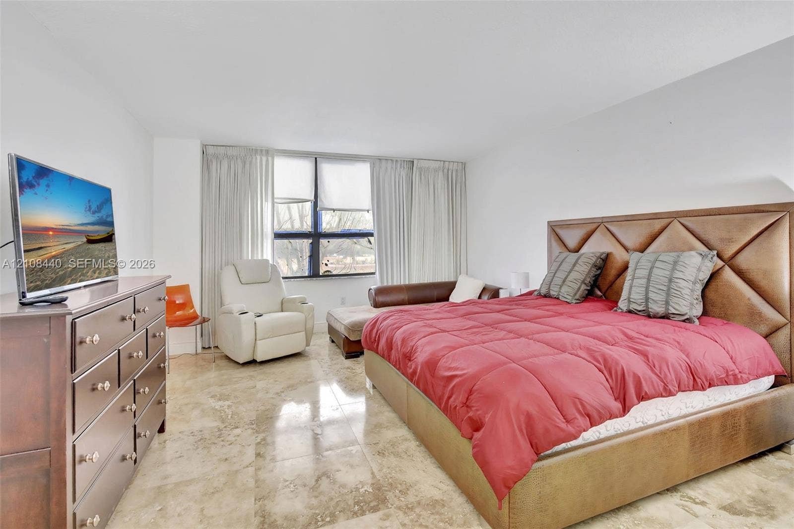 9801 Collins Avenue, #3T, Bal Harbour, Bal Harbour, FL 33154 Polished stone flooring, floor-to-ceiling windows, and recessed lighting