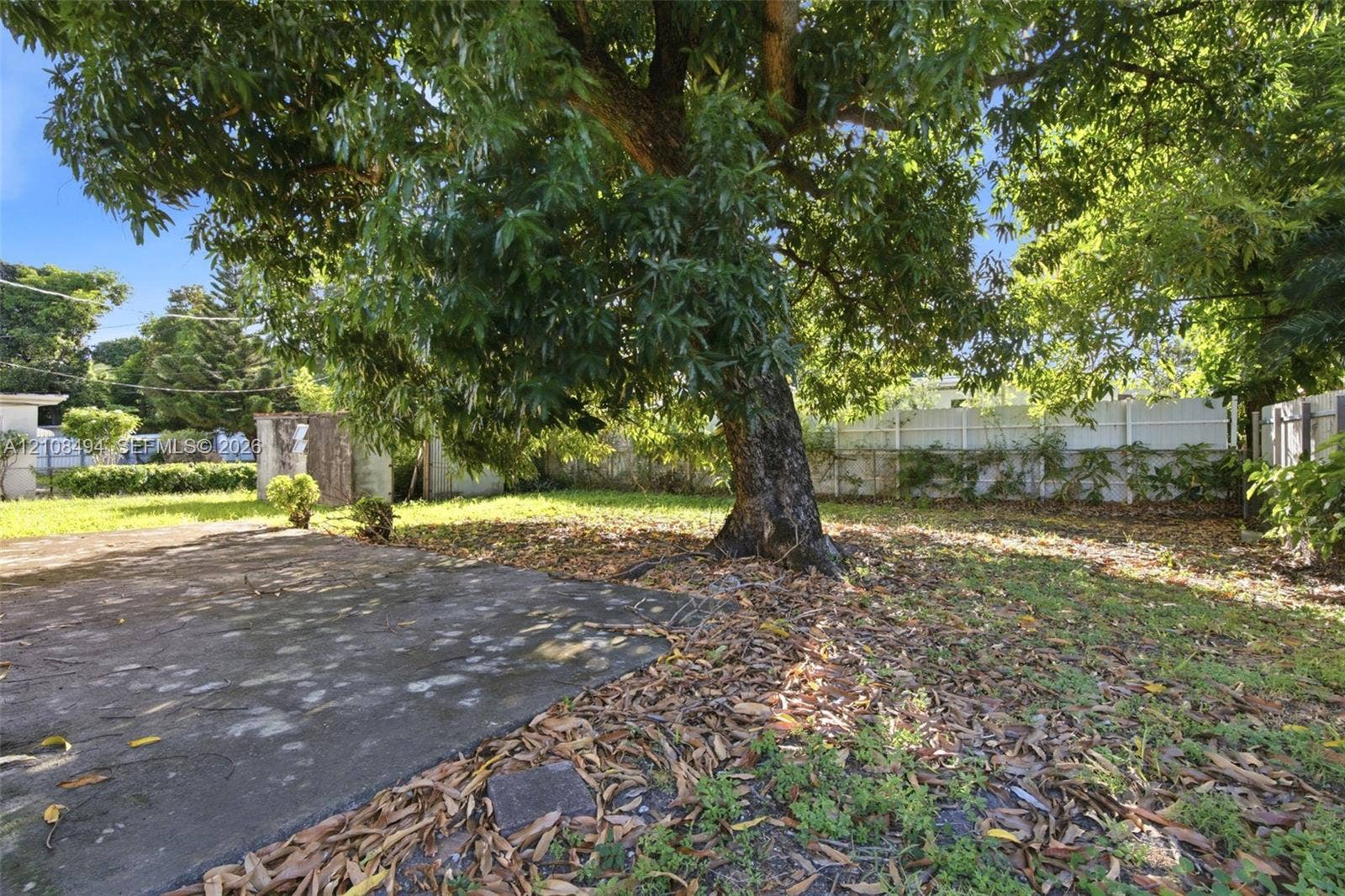 6940 NW 28th Avenue, Miami, FL 33147 Backyard space featuring a concrete patio, mature tree, and perimeter fencing