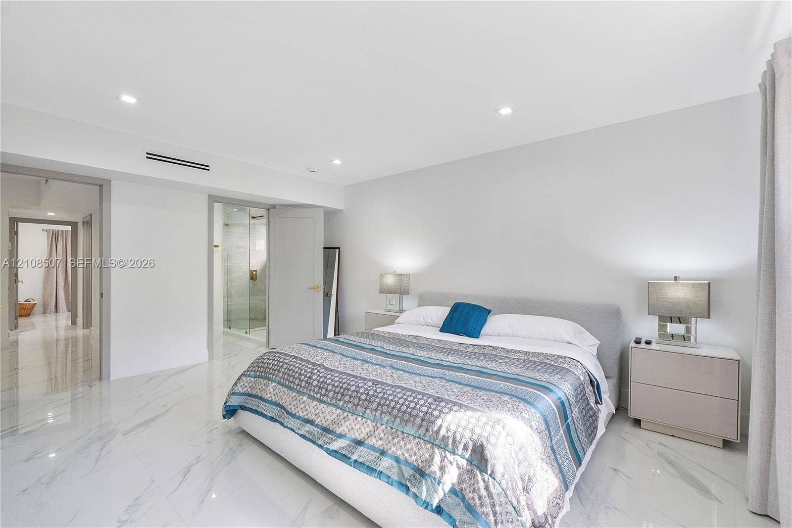 451 SW 38th Terrace, #1, Fort Lauderdale, Fort Lauderdale, FL 33312 Interior space featuring large-format stone-finish floor tiling, recessed lighting, and high ceilings