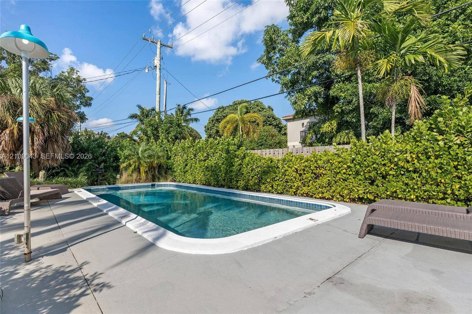 605 SW 17th Street, #1-3, Fort Lauderdale, Fort Lauderdale, FL 33315 In-ground pool featuring a concrete deck, tiled waterline, and privacy-providing perimeter hedges