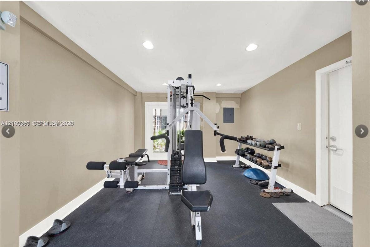 2426 SE 17th Causeway, #103A, Fort Lauderdale, FL 33316 Fitness room featuring recessed lighting and impact-resistant rubber flooring