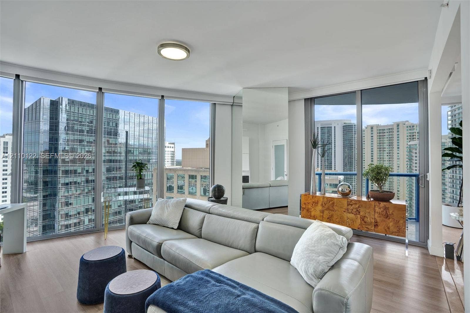 333 Las Olas Way, #2708, Fort Lauderdale, FL 33301 Floor-to-ceiling windows, wood-finish flooring, and recessed ceiling lighting