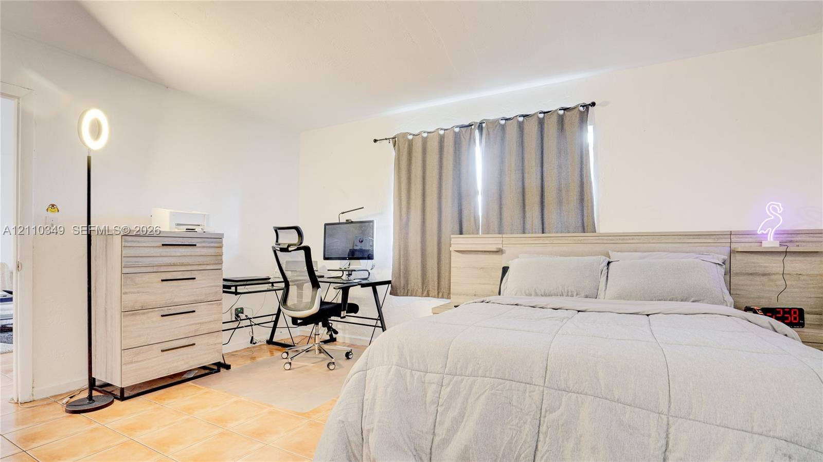 8600 SW 67th Avenue, #905, Pinecrest, Pinecrest, FL 33156 Room interior featuring tile flooring and a built-in wooden headboard with integrated side tables