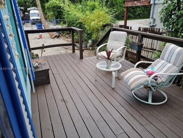 Elevated deck featuring dark-toned composite planking and custom wood-style perimeter railings