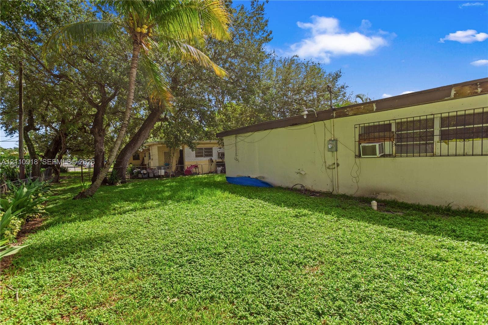 2007 NW 89th Street, Miami, FL 33147 Expansive grass yard featuring mature palm trees and established perimeter vegetation