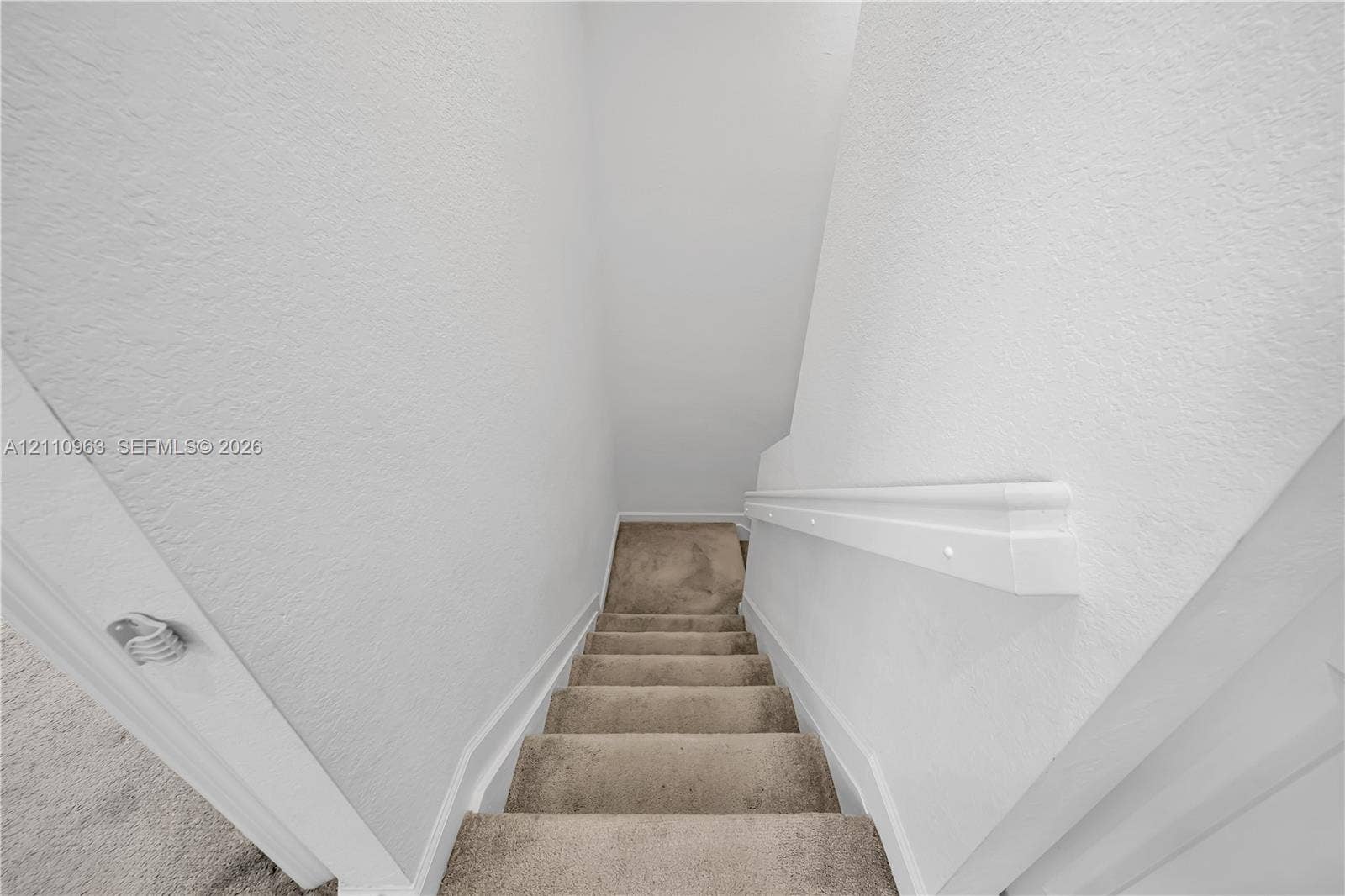23436 SW 129th Avenue, #23436, Homestead, Homestead, FL 33032 Staircase featuring neutral-toned carpeting and a painted wall-mounted handrail