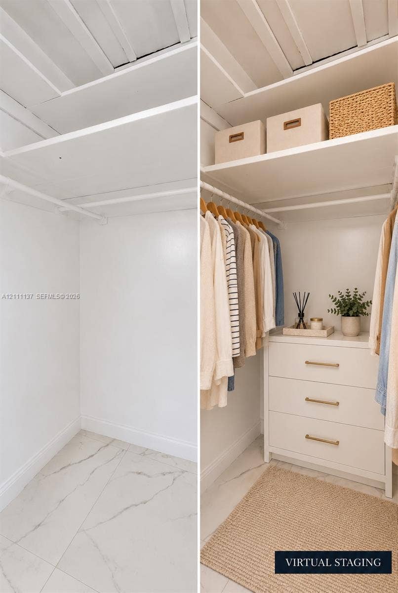 635 8th Street, #205, Miami Beach, Miami Beach, FL 33139 Closet featuring overhead shelving, horizontal hanging rods, and stone-finish tile flooring
