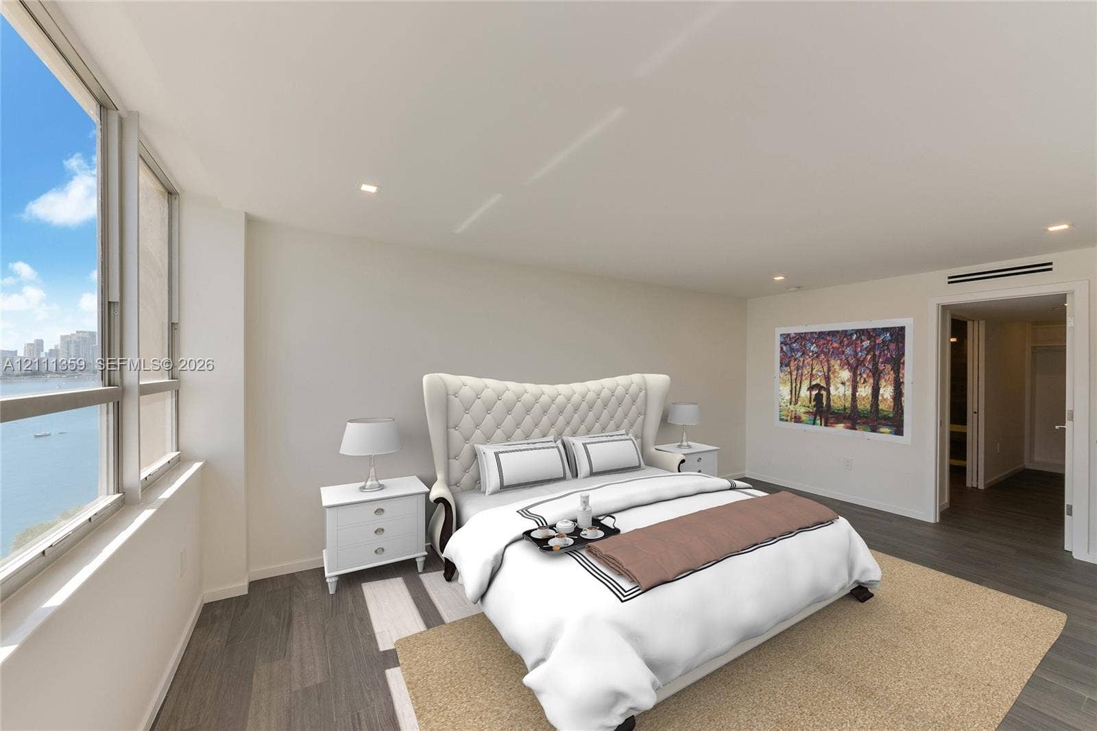 11 Island Avenue, #908, Miami Beach, Miami Beach, FL 33139 Floor-to-ceiling windows, wood-finish flooring, recessed lighting, and wall-mounted climate control unit