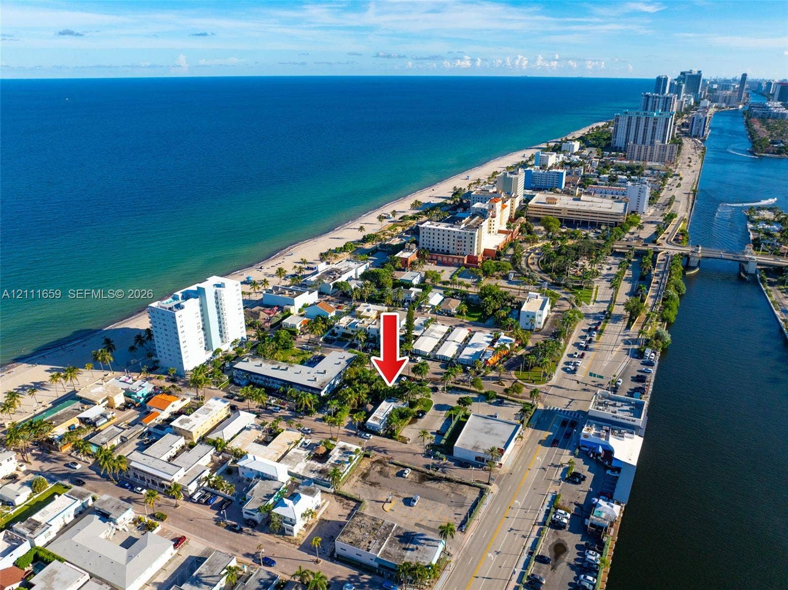 338 Taylor Street, #2, Hollywood, Hollywood, FL 33019 Aerial perspective of a coastal property featuring proximity to the Atlantic Ocean and a salt-water canal