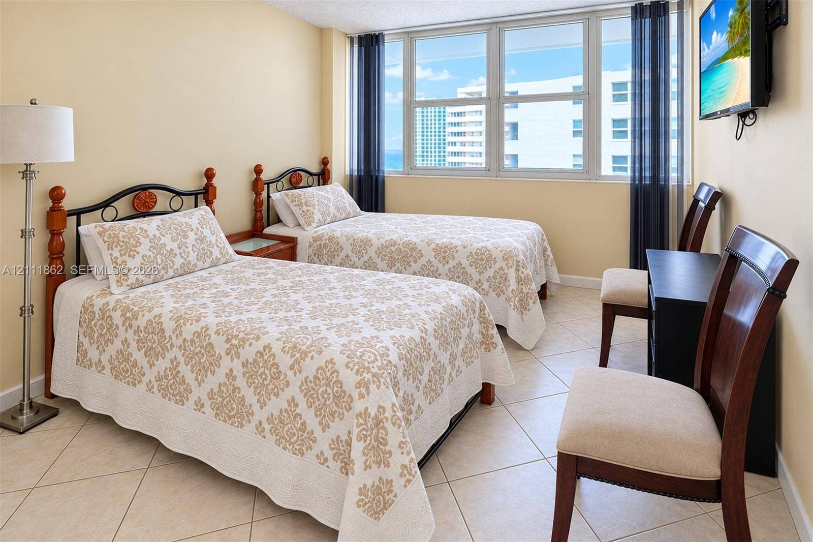 2030 S Ocean Drive, #2004, Hallandale Beach, FL 33009 Large-format window featuring expansive glass panes and neutral tile flooring