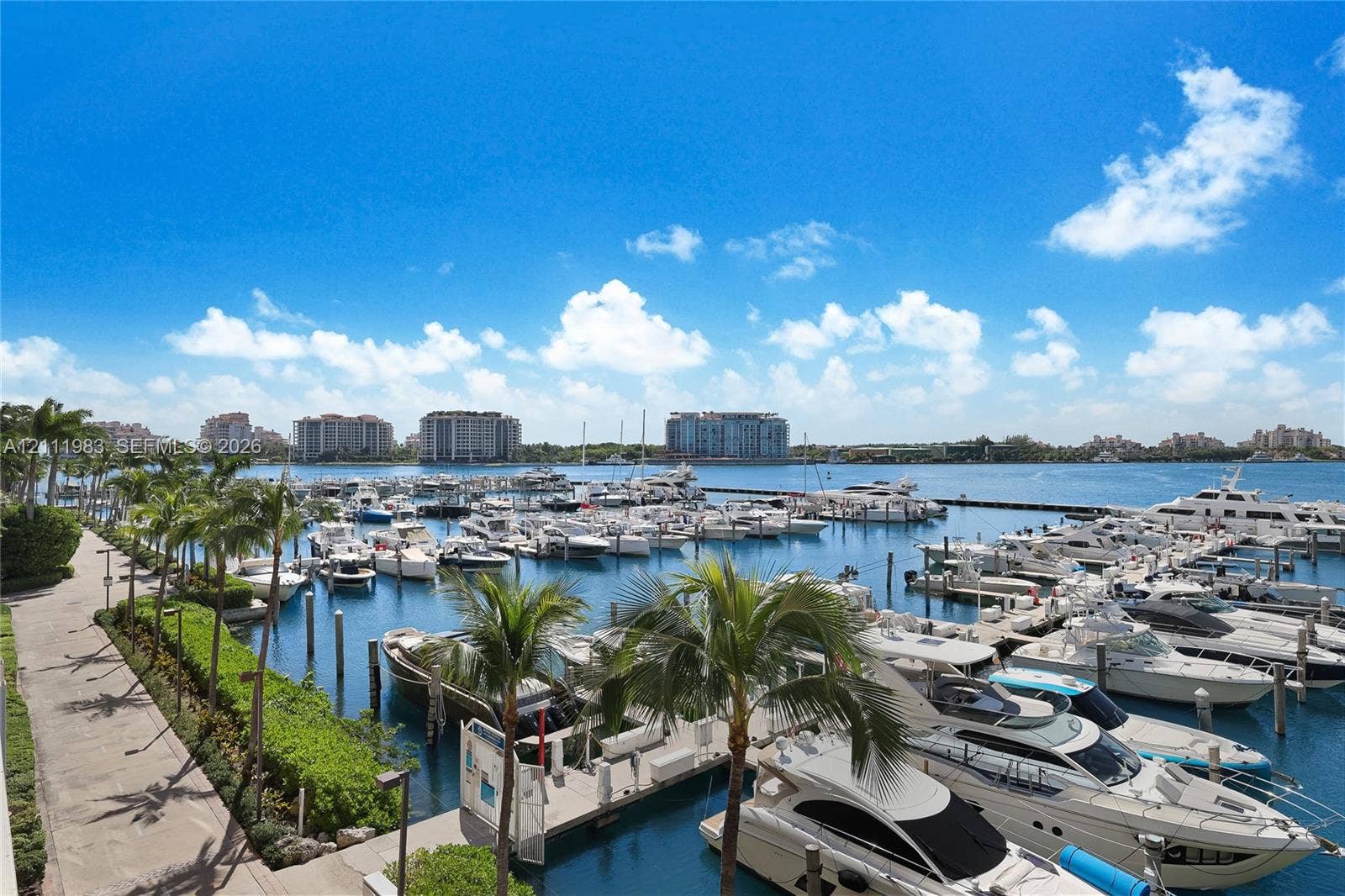 90 Alton Road, #TH-8, Miami Beach, FL 33139 Boardwalk along marina, Fisher Island and bay view