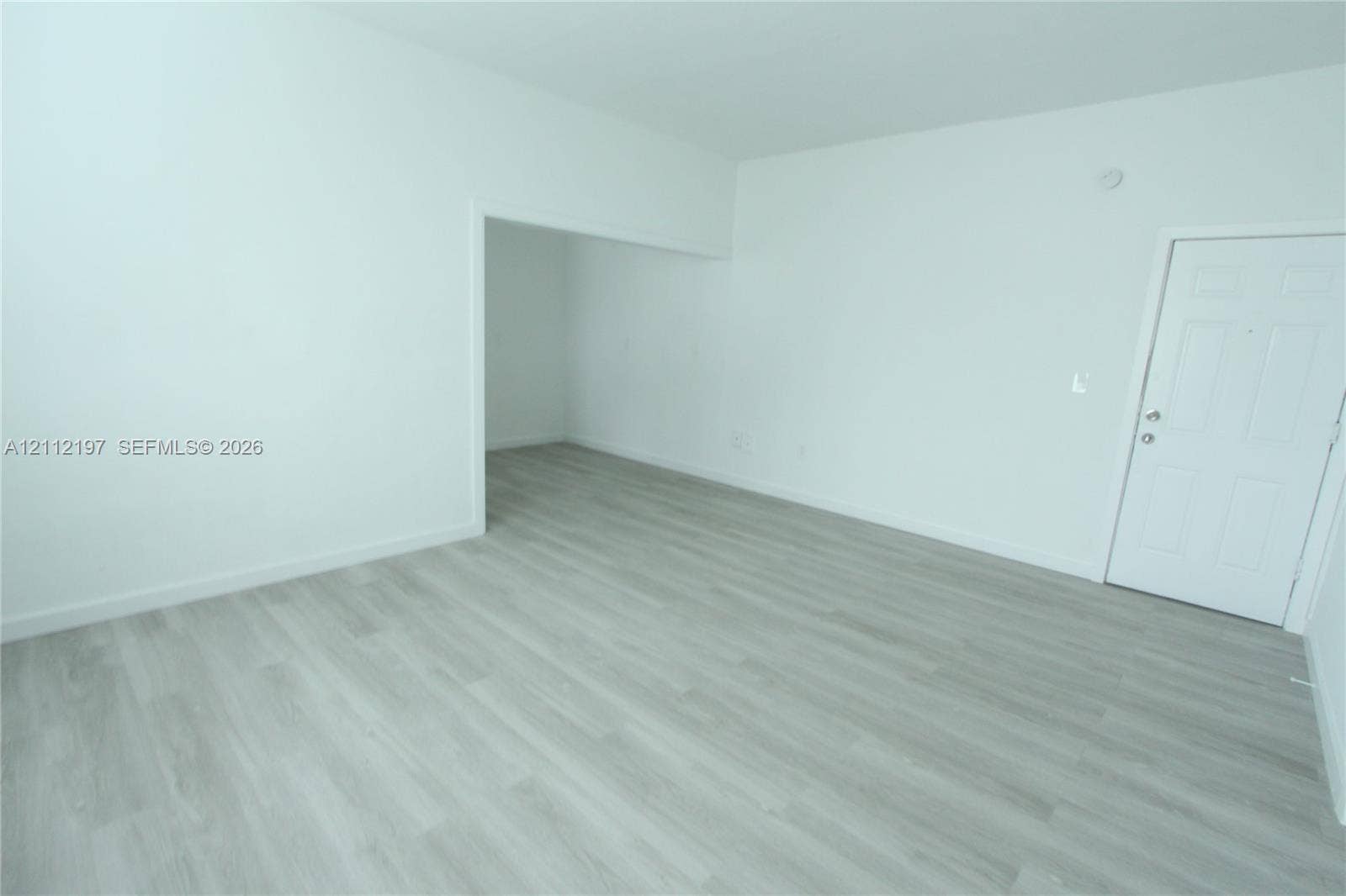 1115 Euclid Avenue, #15, Miami Beach, Miami Beach, FL 33139 Interior space featuring light-toned wood-finish flooring, smooth wall surfaces, and a panel-style door with metallic hardware