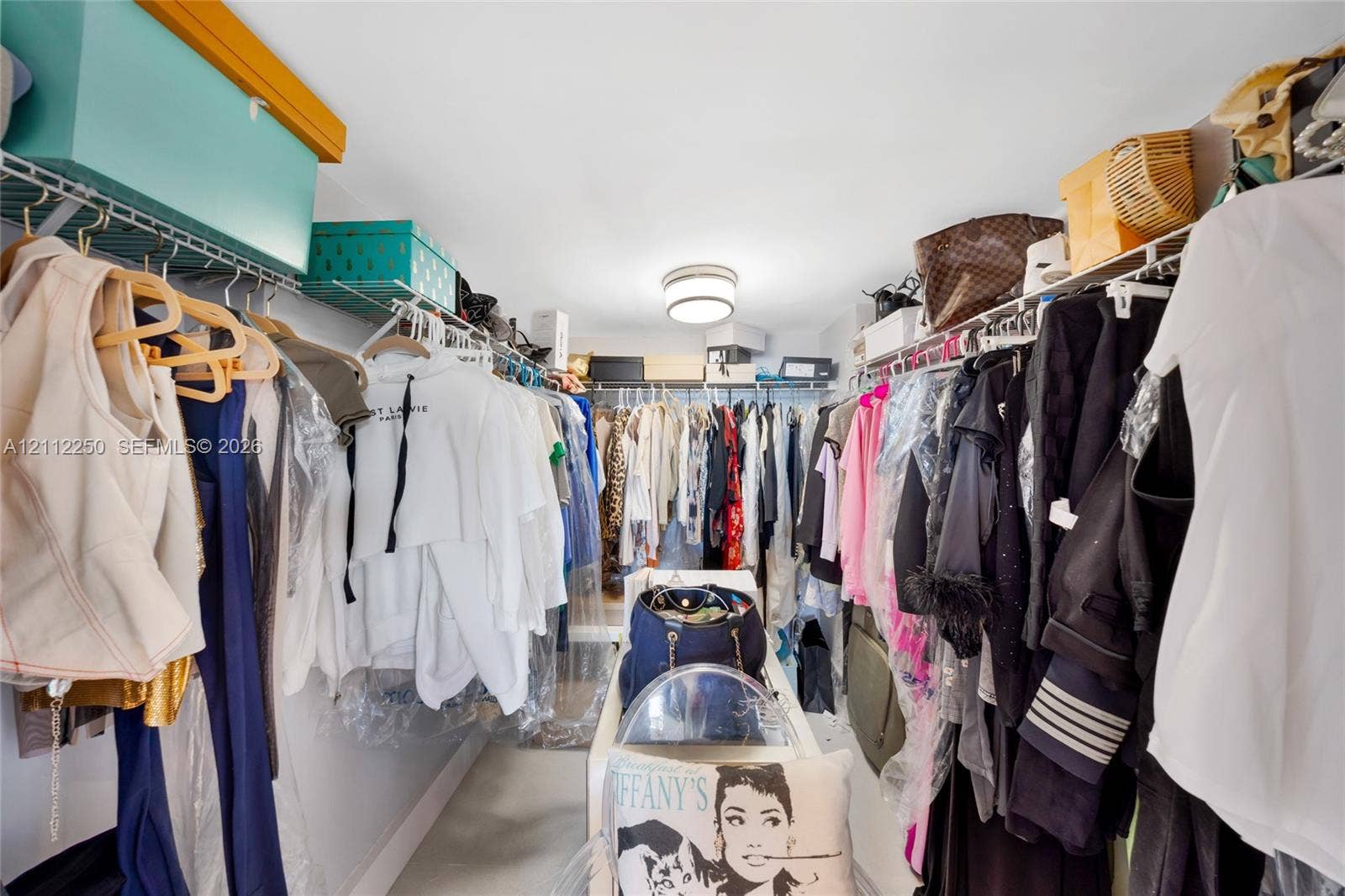 5838 Collins Avenue, #2F, Miami Beach, FL 33140 Walk-in closet featuring tiered wire shelving, upper storage racks, and a flush-mount circular ceiling fixture