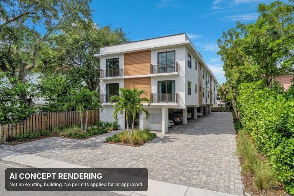 1008 N 18th Court, Hollywood, FL 33020 Stucco exterior featuring a mission-style parapet, dual-pane windows, dedicated asphalt parking spaces, and wood-slat privacy fencing