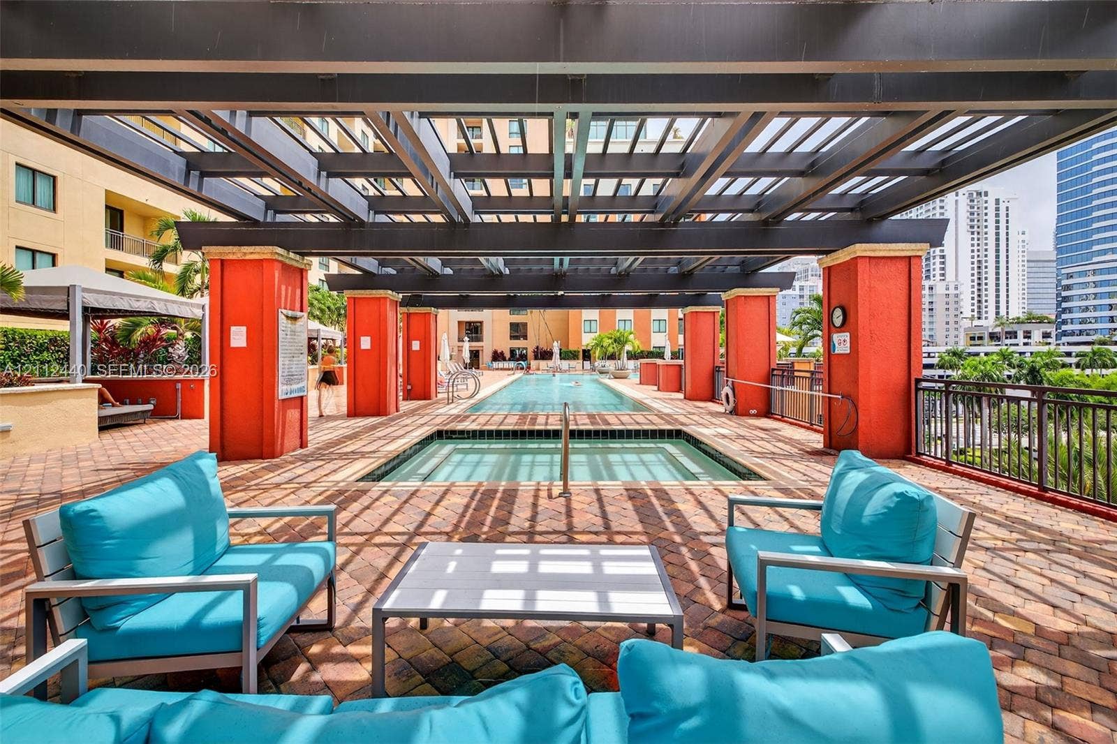 110 N Federal Highway, #914, Fort Lauderdale, FL 33301 Covered terrace featuring a pergola, integrated spa, pool