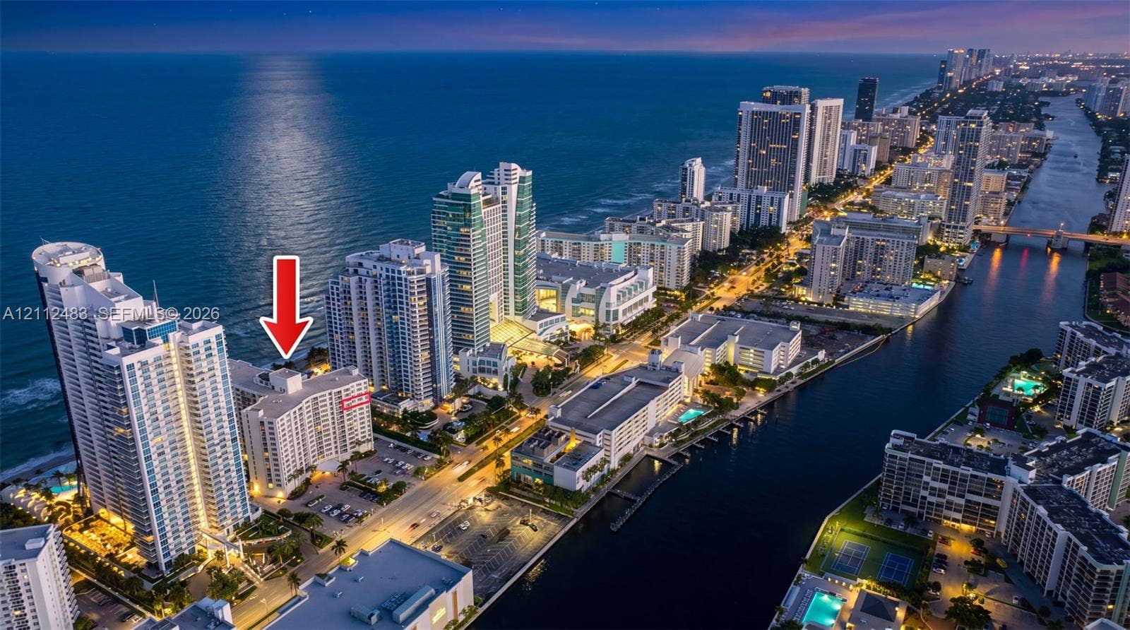 3505 S Ocean Drive, #1101, Hollywood, FL 33019 High-rise coastal property featuring direct oceanfront exposure, waterfront location, and proximity to municipal waterway access