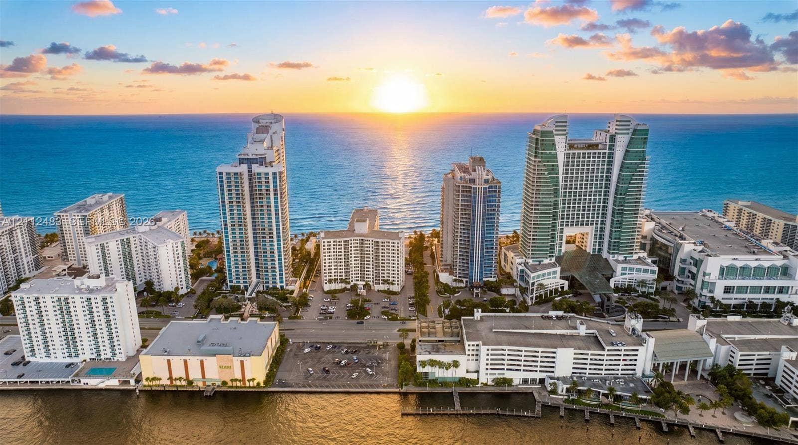 3505 S Ocean Drive, #1101, Hollywood, FL 33019 Aerial coastal perspective featuring oceanfront high-rise structures, waterfront access, and expansive water horizon