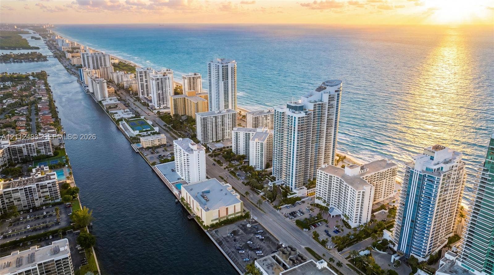 3505 S Ocean Drive, #1101, Hollywood, FL 33019 Aerial coastal perspective showcasing direct ocean frontage, expansive shoreline, and waterway proximity