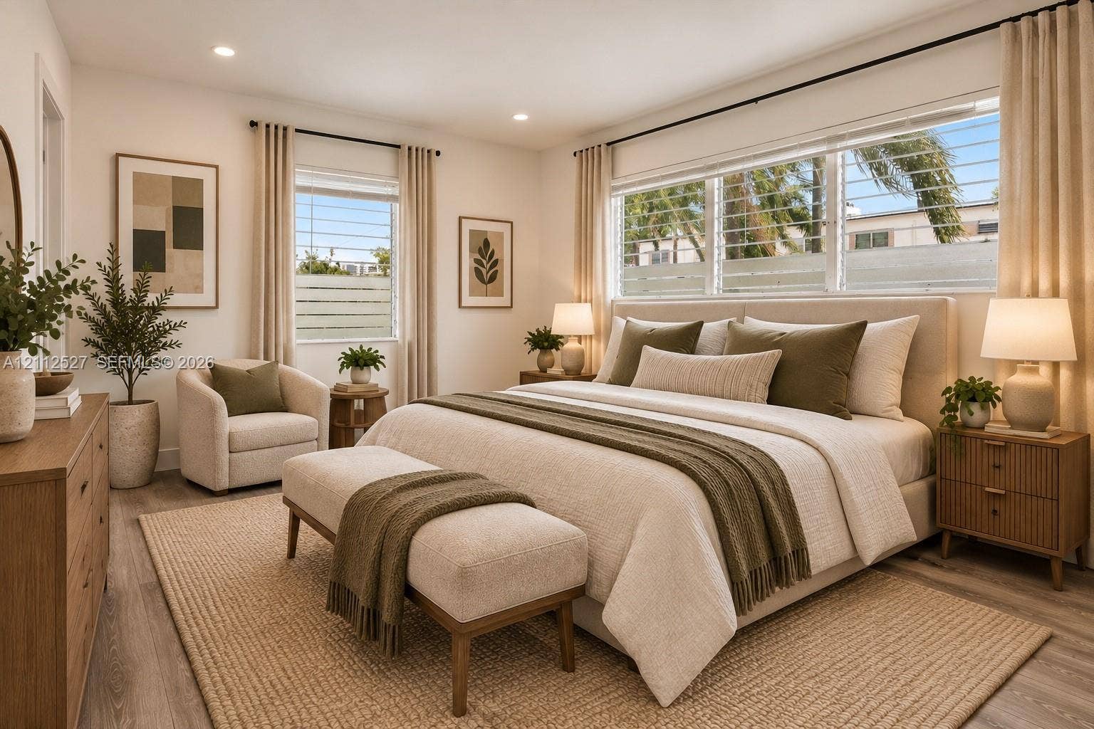 2517 Polk Street, Hollywood, Hollywood, FL 33020 Bedroom featuring wood-finish flooring, recessed lighting, and multiple horizontal louvered windows