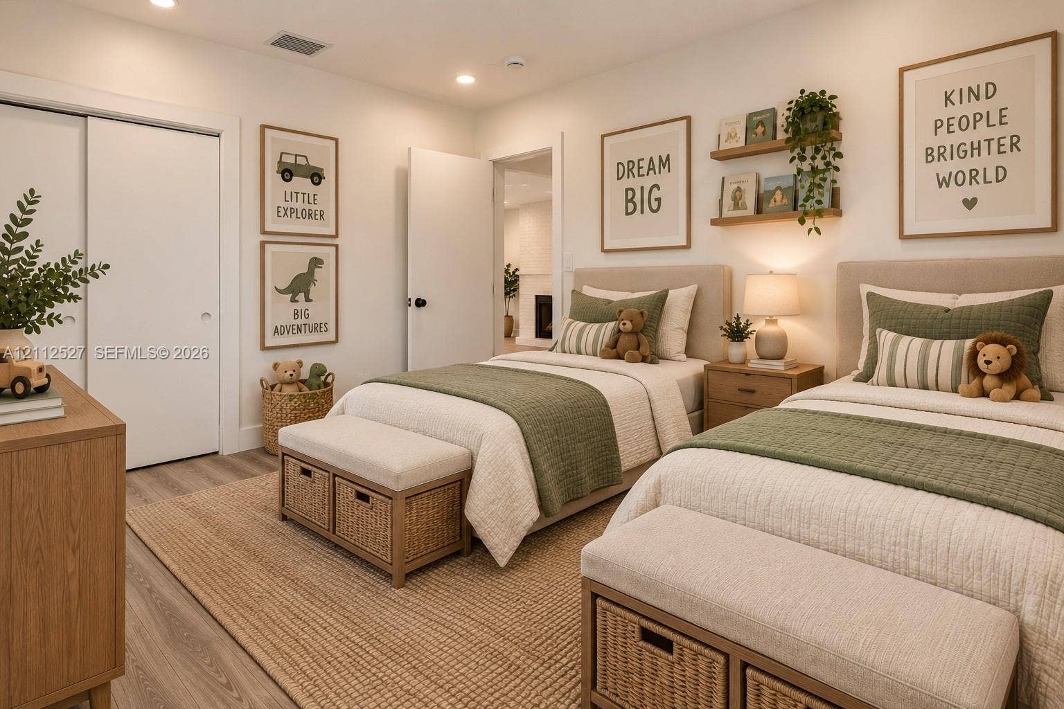 2517 Polk Street, Hollywood, Hollywood, FL 33020 Neutral-toned interior featuring wood-finish flooring, recessed lighting, dual sliding-door closet, and wall-mounted shelving