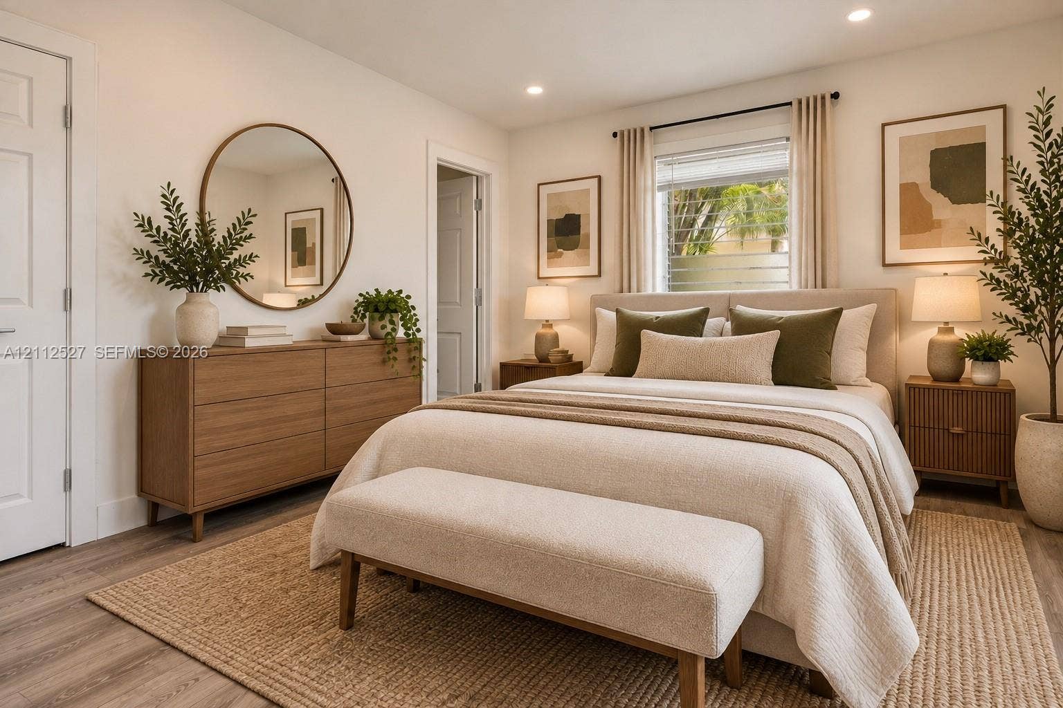 2517 Polk Street, Hollywood, Hollywood, FL 33020 Neutral-toned interior featuring wood-finish flooring, recessed lighting, and a window with horizontal blinds