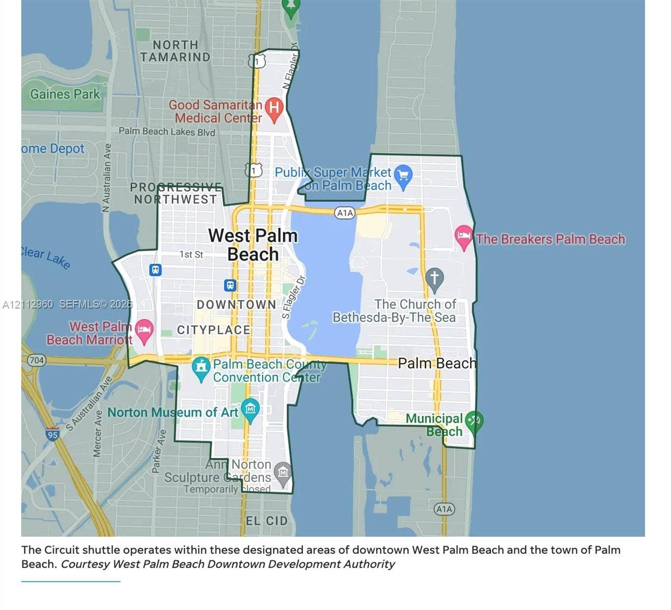 Geographic Service Map. Defining the operational boundaries for the transit shuttle relative to the property