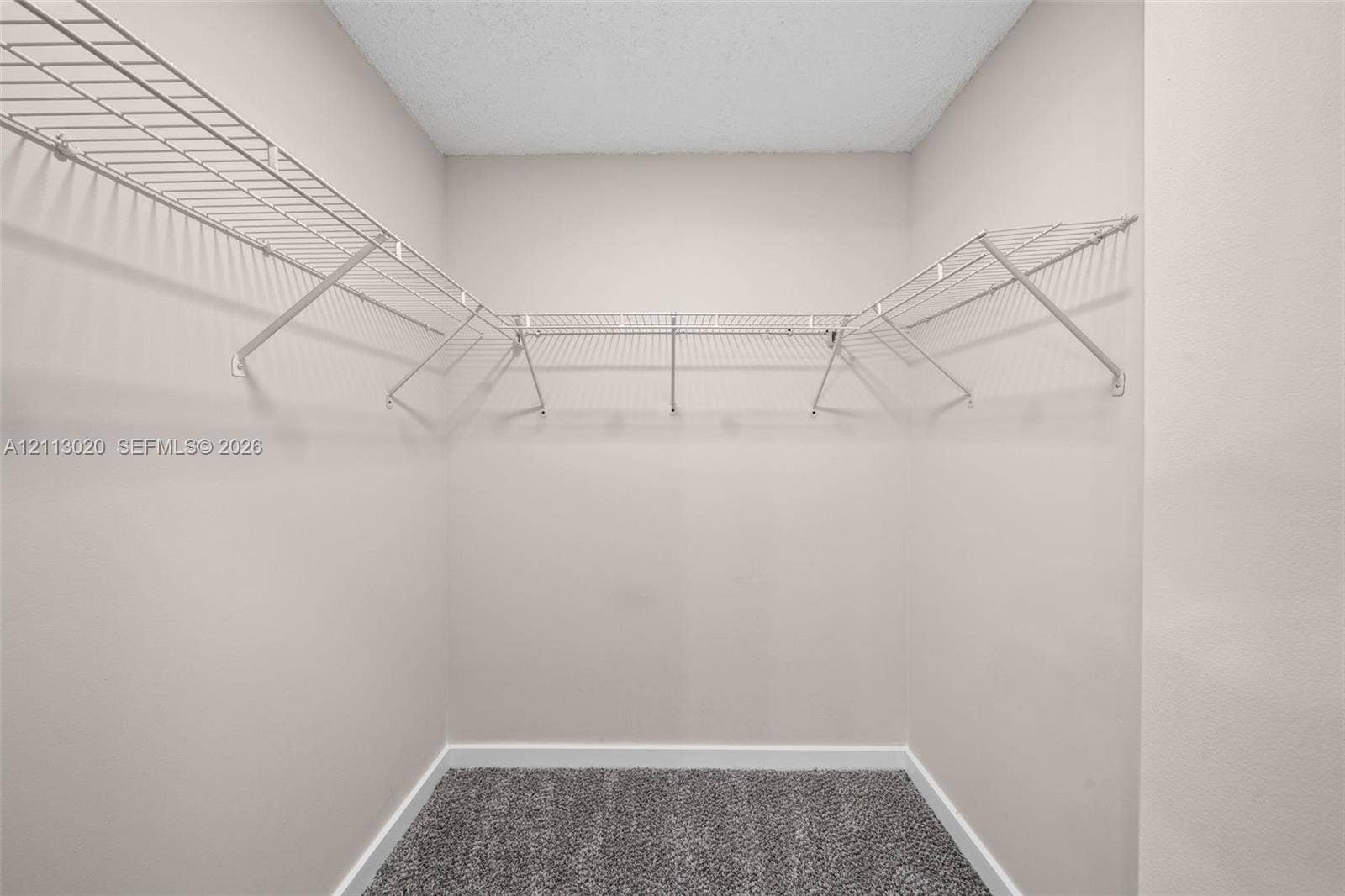 6968 SW 39th Street, #F104, Davie, Davie, FL 33314 Walk-in storage space featuring neutral wall paint, gray carpeting, and white wire shelving