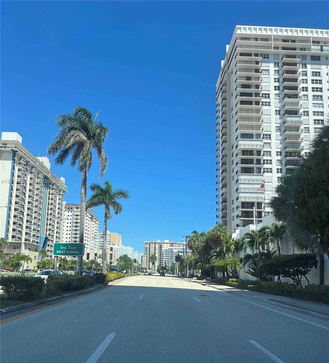 1600 S Ocean Drive, #3A, Hollywood, FL 33019 High-rise residential buildings featuring multi-level private balconies, exterior concrete structural elements, and established palm tree landscaping