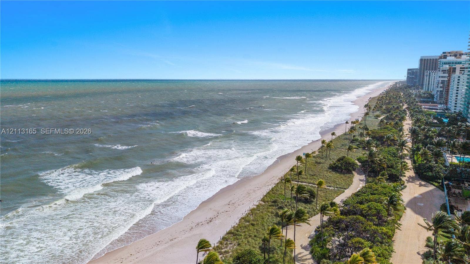 10275 Collins Avenue, #229, Bal Harbour, FL 33154 Oceanfront property featuring direct beach access, expansive coastline scenery, and lush perimeter landscaping