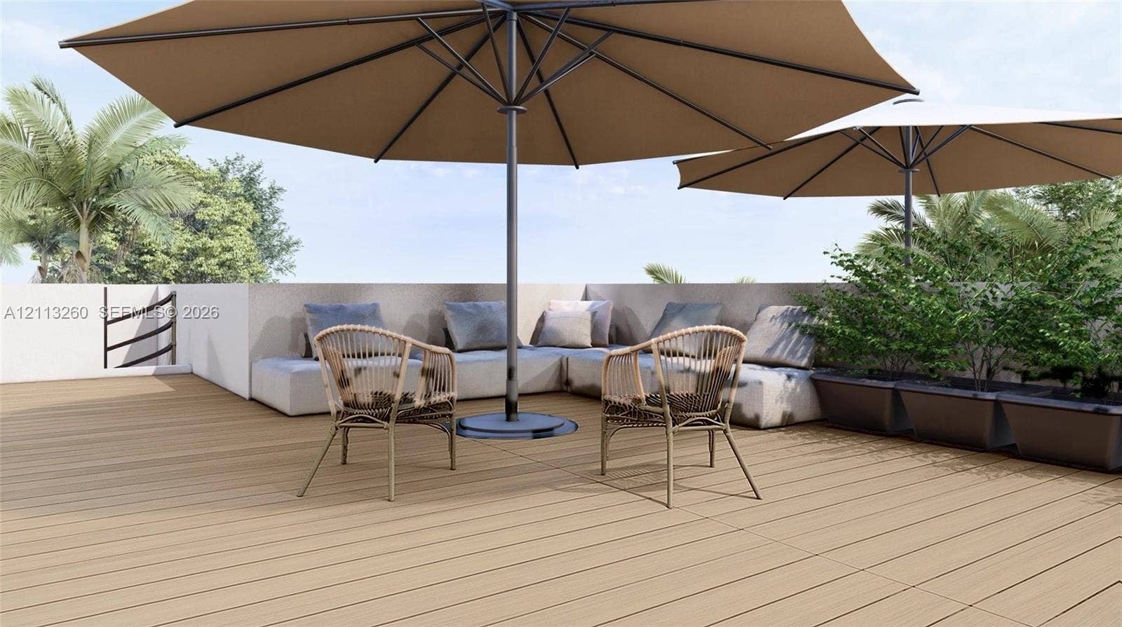 2928 SW 12th Street, Miami, FL 33135 Rooftop terrace featuring composite decking, solid masonry perimeter walls, and built-in planters