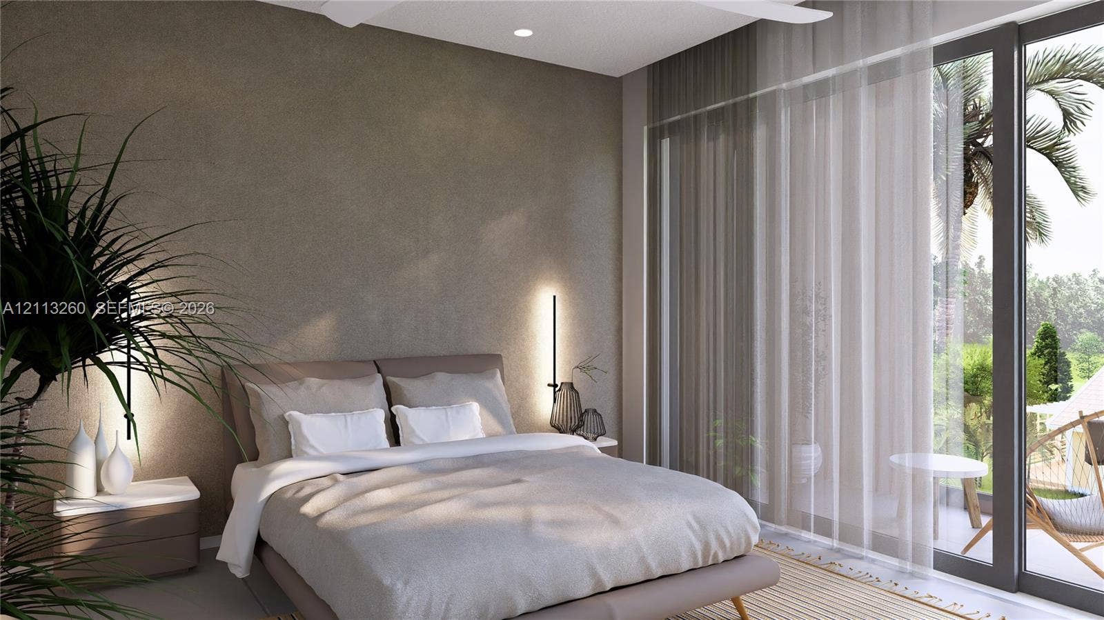 2928 SW 12th Street, Miami, FL 33135 Textured accent wall featuring integrated vertical lighting, floor-to-ceiling glass panel, and sliding door access to exterior space