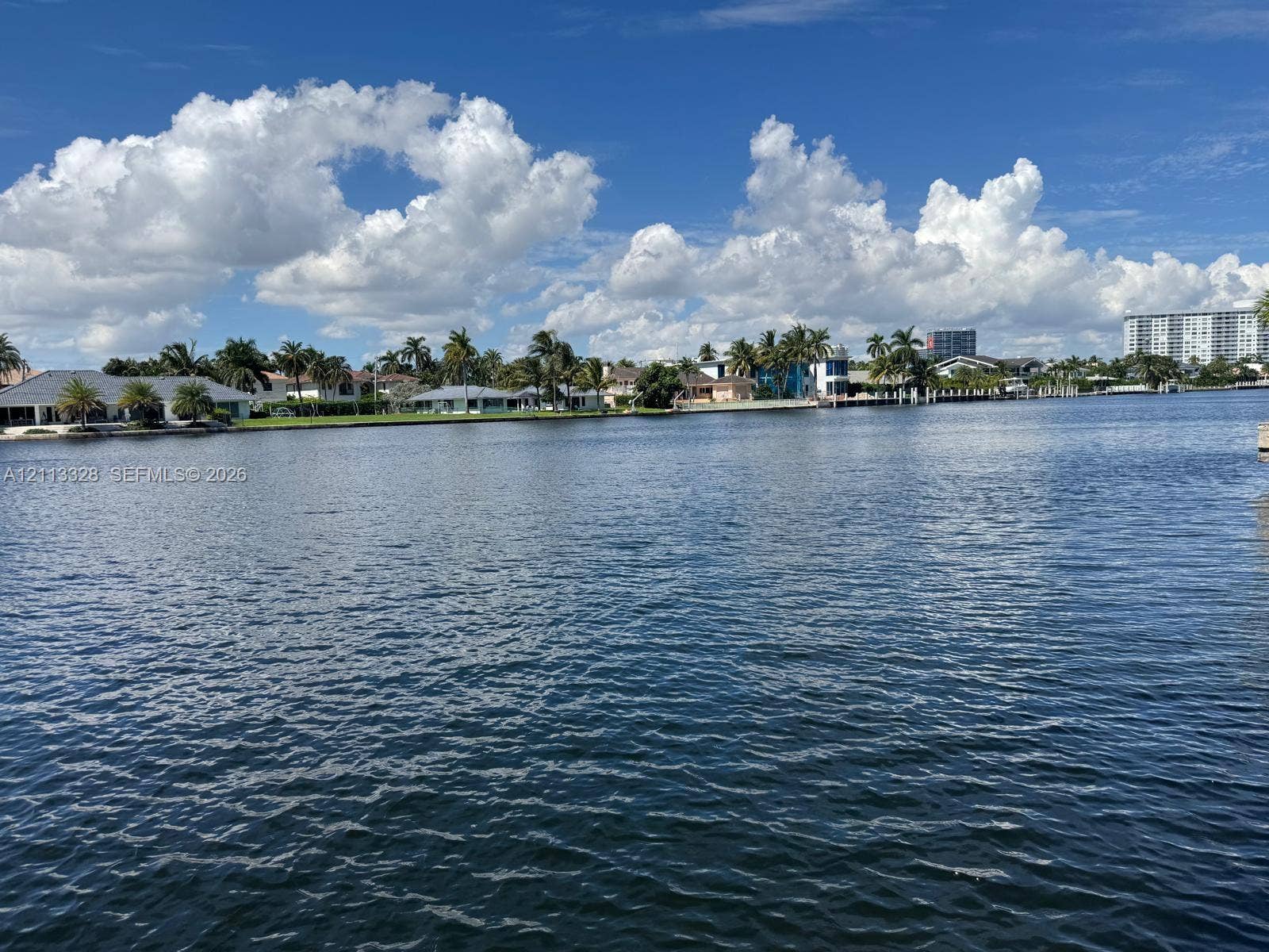 Hallandale Beach, FL 33009 Waterfront property featuring extensive canal frontage, seawall, and tropical landscaping