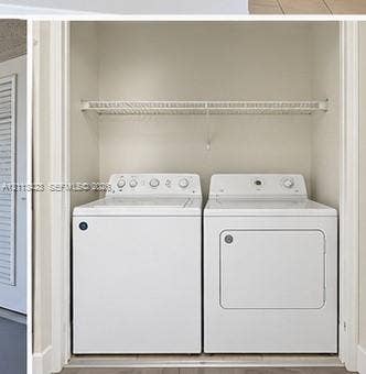 10360 SW 150th Court, #12207, Miami, Miami, FL 33196 Laundry closet featuring white top-load washer and dryer with wire shelving