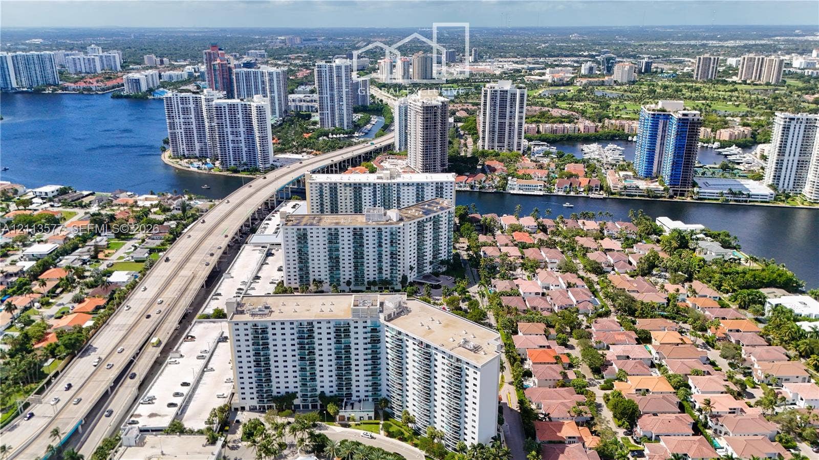 19370 Collins Avenue, #1622, Sunny Isles Beach, FL 33160 Aerial perspective featuring high-rise residential buildings situated along a waterway