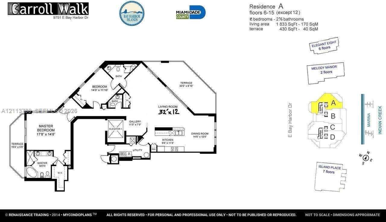 9751 E Bay Harbor Drive, #6A, Bay Harbor Islands, FL 33154 Sellers revised the 3 bedroom floor plan into a 2 bedroom floor plan with an oversized 32' foot long great room with water views...