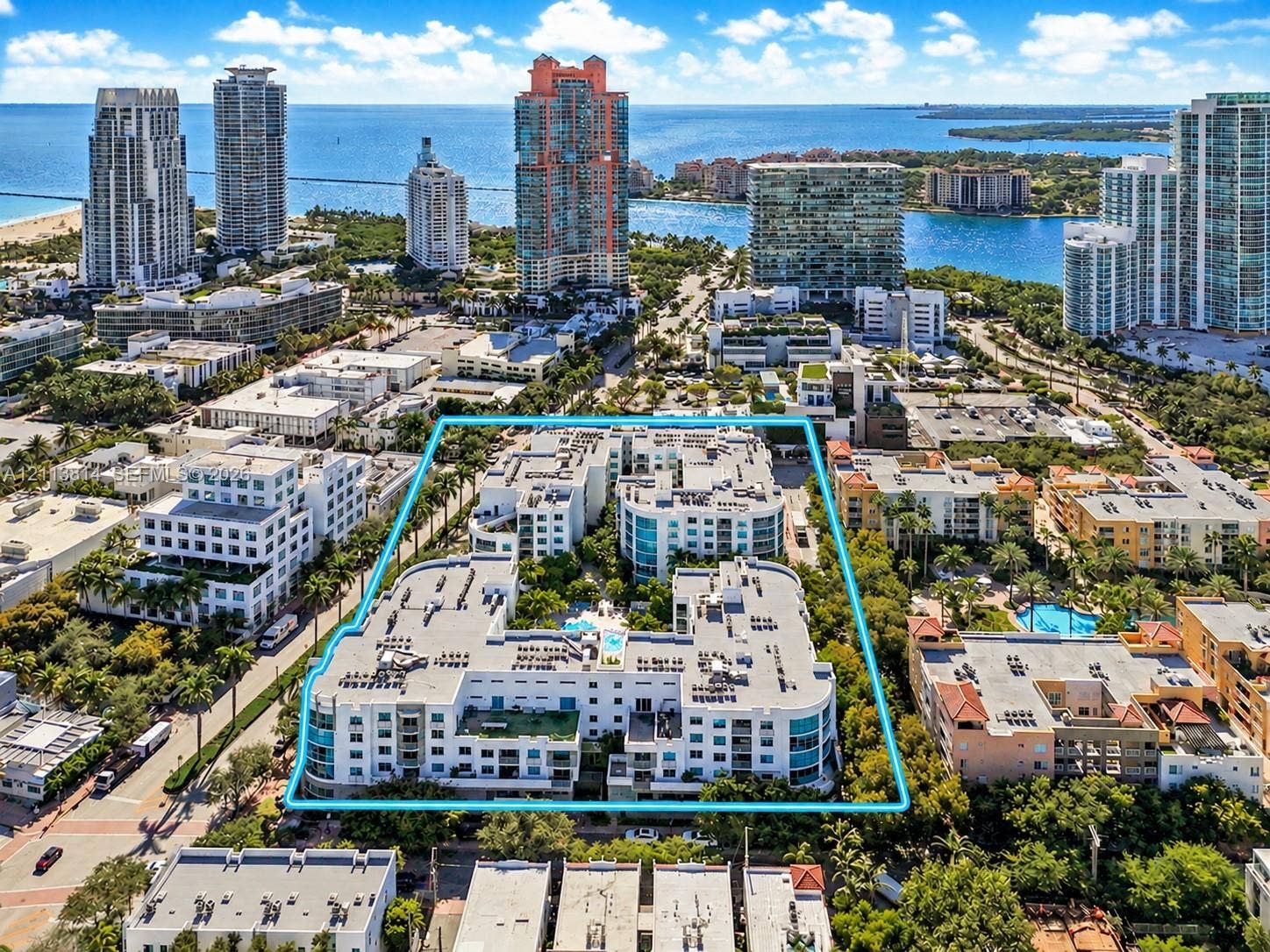 110 Washington Avenue, #1517, Miami Beach, Miami Beach, FL 33139 Mid-rise residential complex featuring multiple rooftop terraces, a central swimming pool, and extensive perimeter landscaping