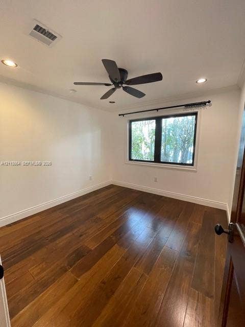 721 Tibidabo Avenue, #0, Coral Gables, Coral Gables, FL 33143 Room featuring wood-finish flooring, recessed lighting, ceiling fan, and dark-framed window