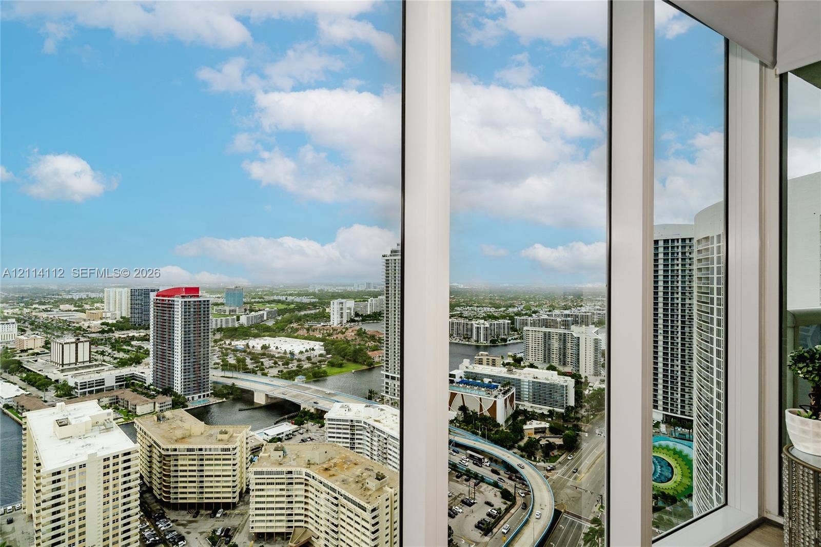 1850 S Ocean Drive, #4008, Hallandale Beach, FL 33009 Floor-to-ceiling windows with expansive urban and waterway scenery