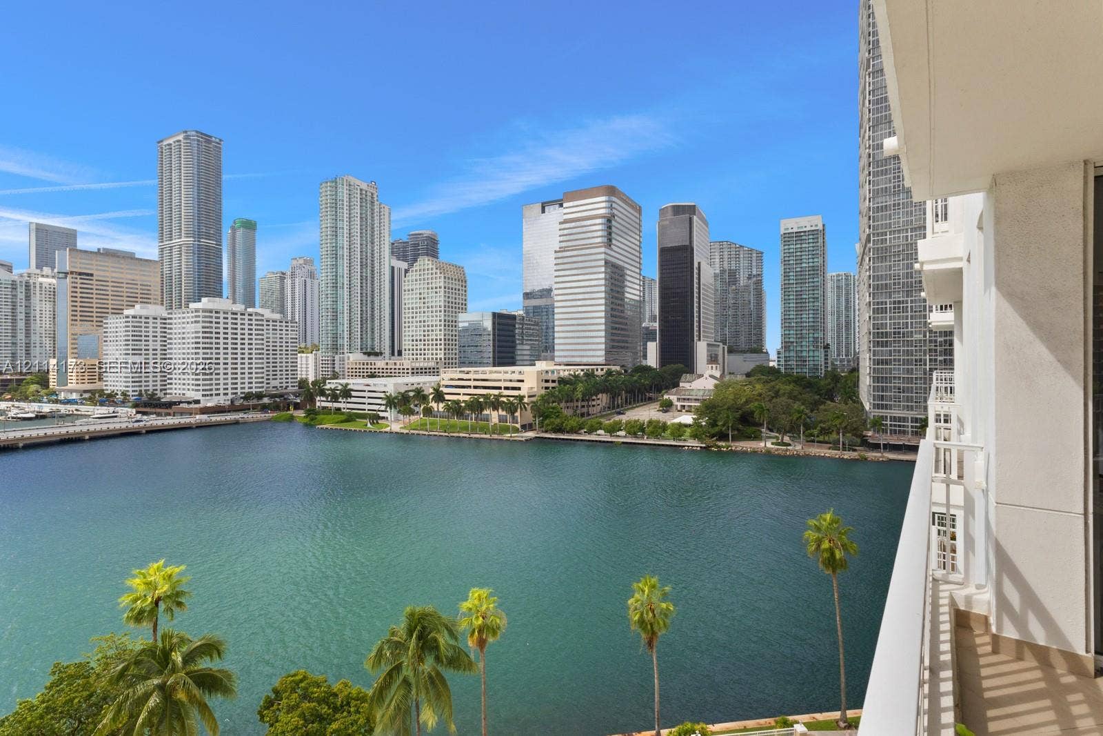701 Brickell Key Boulevard, #1012, Miami, FL 33131 Private balcony featuring a metal railing and panoramic scenery of the waterfront and urban skyline