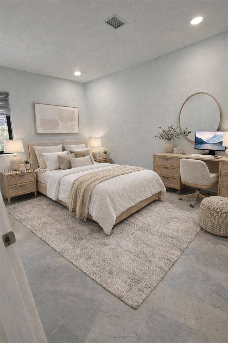 423 NW 32nd Place, Miami, Miami, FL 33125 Neutral-toned interior featuring polished stone flooring and recessed LED lighting