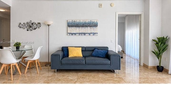 1300 Brickell Bay Drive, #3007, Miami, FL 33131 Polished stone flooring, smooth wall finishes, and clean architectural lines