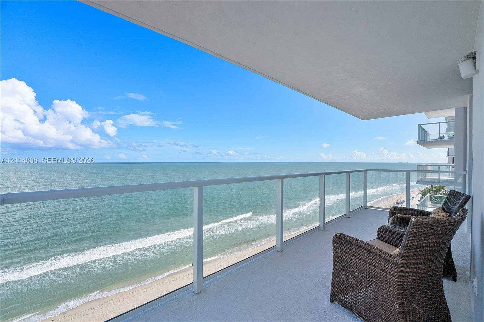 1000 S Ocean Boulevard, #16P, Pompano Beach, Pompano Beach, FL 33062 Covered balcony featuring a glass-panel railing and direct oceanfront exposure
