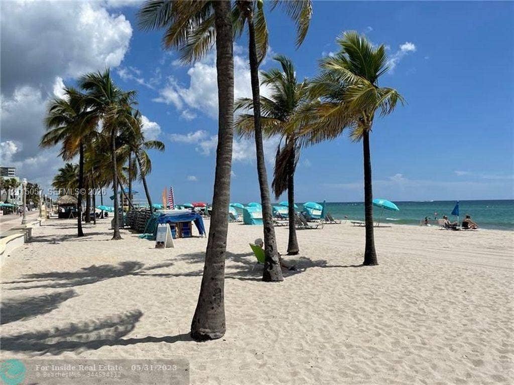 233 NE 14th Avenue, #106, Hallandale Beach, Hallandale Beach, FL 33009 Sandy shoreline featuring mature palm trees and direct ocean frontage