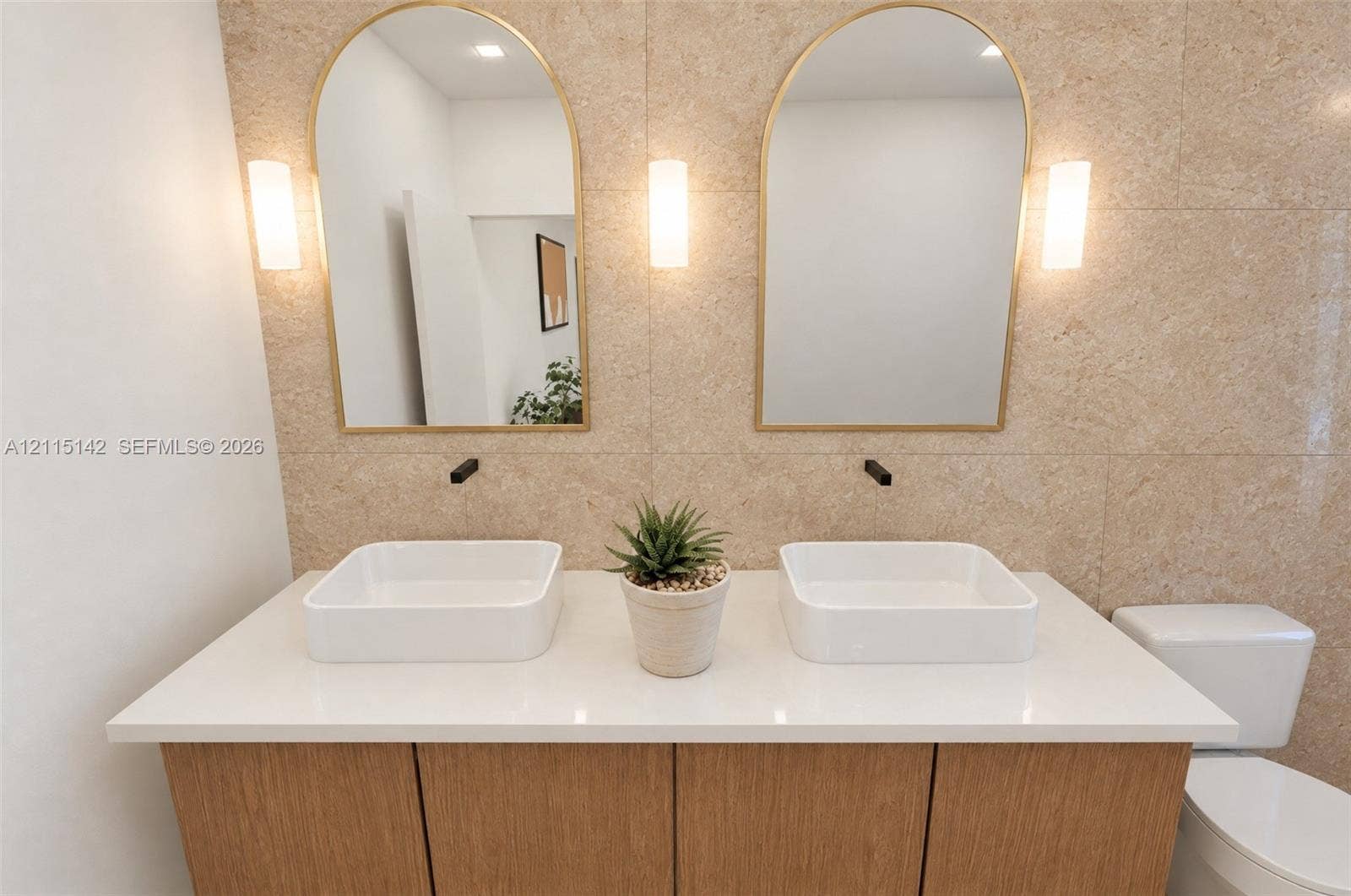 5940 SW 18th Street, Plantation, FL 33317 VIRTUAL RENDERING, NOT AN ACTUAL PHOTO. HOME IS UNDER CONSTRUCTION. Bathroom double vanity shown as proposed per permitted plans; final construction, finishes, landscaping and furnishings may differ. Buyer to verify with developer.